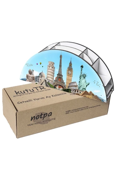 Notpa Ahşap Vip Ülkeler Gökkuşağı Cetvelli Masaüstü Kalemlik Organizer Vip154 - Resim 6