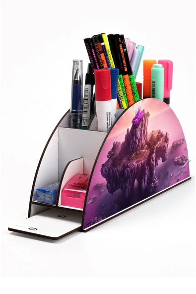 Notpa Ahşap Vip Uçan Ada Gökkuşağı Cetvelli Masaüstü Kalemlik Organizer Vip152 ürün görseli 1