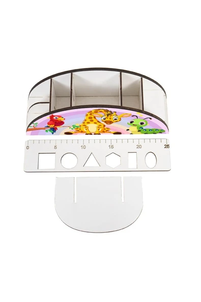 Notpa Ahşap Vip Zürafa Papağan Ve Tırtıl Gökkuşağı Cetvelli Masaüstü Kalemlik Çocuklar Için Vip34 - Resim 5