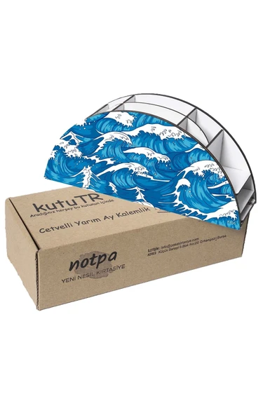 Notpa Ahşap Vip Dalgalar Gökkuşağı Cetvelli Masaüstü Kalemlik Organizer Vip156 - Resim 5