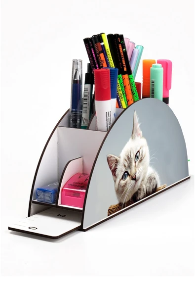 Notpa Ahşap Vip Şirin Kedi Gökkuşağı Cetvelli Masaüstü Kalemlik Organizer Vip127 ürün görseli 1