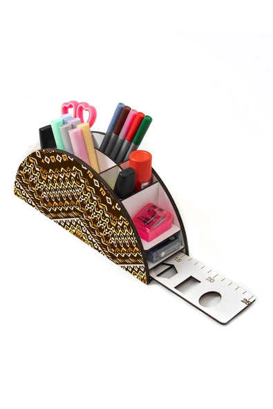 Notpa Ahşap Vip Etnik 1 Gökkuşağı Cetvelli Masaüstü Kalemlik Organizer Vip158 - Resim 2