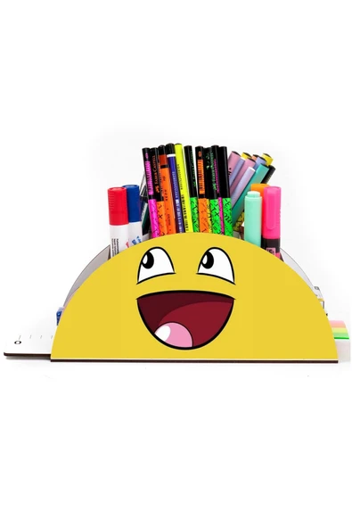 Notpa Ahşap Vip Gülen Emoji Gökkuşağı Cetvelli Masaüstü Kalemlik Çocuklar Için Organizer Vip77 - 2