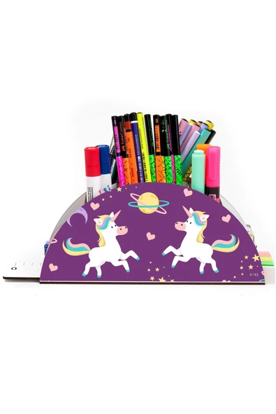 kutuTR Ahşap Vip Animals Gökkuşağı Cetvelli Masaüstü Kalemlik Çocuklar Için Organizer Montajlı Kutulu ürün görseli 1