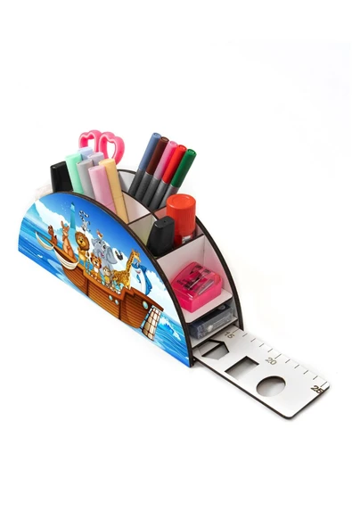 Notpa Ahşap Vip Hayvanlar Gemide Gökkuşağı Cetvelli Masaüstü Kalemlik Çocuklar Için Organizer Vip10 - Resim 2