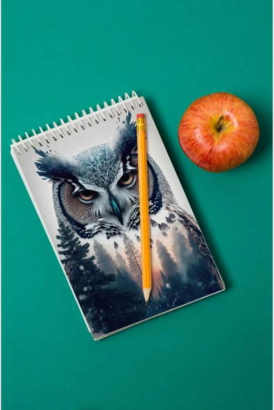 kutuTR Baykuş Ahşap Mdf Kapaklı 80 Yaprak Çizgili 14x21 Vip Bloknot 70gr/m2 Ç-OB21 - Resim 3