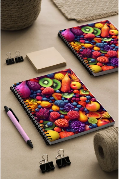 kutuTR Meyveler Ahşap Mdf Kapaklı 100 Yaprak Çizgili 15x21 Vip Modelist Defter 80gr/m2 Ç507 ürün görseli 1