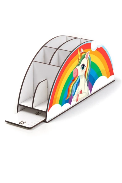 Notpa Ahşap Vip Düşünen Unicorn Gökkuşağı Cetvelli Masaüstü Kalemlik Çocuklar Için Organizer Vip105 - Resim 4