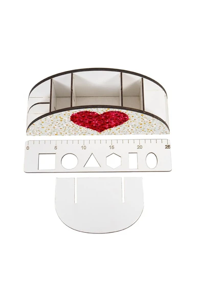 kutuTR Ahşap Vip Kalpler Seri Gökkuşağı Cetvelli Masaüstü Kalemlik Organizer Montajlı Kutulu - Resim 4