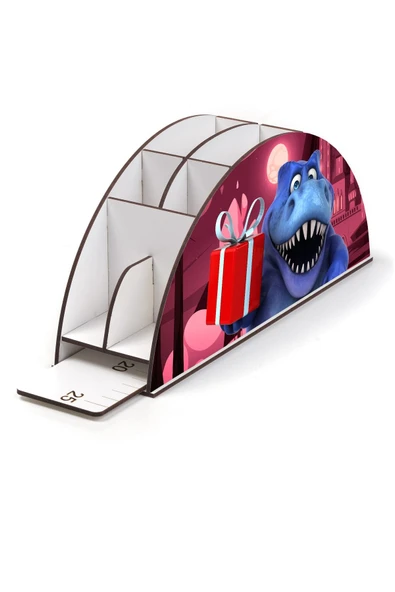 Notpa Ahşap Vip Dinazor Trex Mavi Gökkuşağı Cetvelli Masaüstü Kalemlik Çocuklar Için Organizer Vip19 - Resim 3