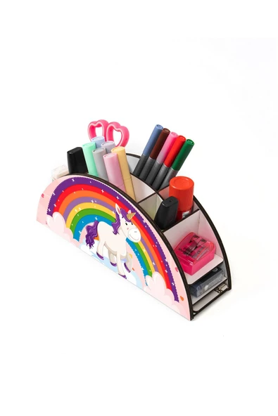 Notpa Ahşap Vip Gülen At Gökkuşağı Cetvelli Masaüstü Kalemlik Çocuklar Için Organizer Vip37 - Resim 2