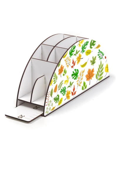 Notpa Ahşap Vip Yapraklar Gökkuşağı Cetvelli Masaüstü Kalemlik Organizer Vip46 - Resim 3