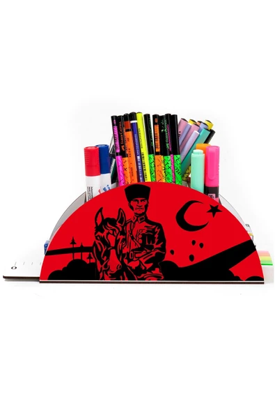 Notpa Ahşap Vip Atatürk Kırmızı Gökkuşağı Cetvelli Masaüstü Kalemlik Organizer Vip15 - Resim 2