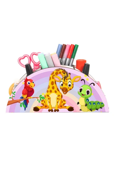 Notpa Ahşap Vip Zürafa Papağan Ve Tırtıl Gökkuşağı Cetvelli Masaüstü Kalemlik Çocuklar Için Vip34 - Resim 2
