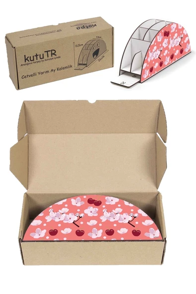 kutuTR Ahşap Vip Flover Serisi Gökkuşağı Cetvelli Masaüstü Kalemlik Organizer Montajlı Kutulu - Resim 6