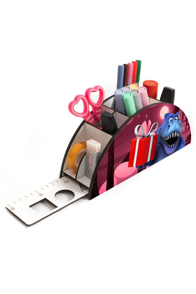 Notpa Ahşap Vip Dinazor Trex Mavi Gökkuşağı Cetvelli Masaüstü Kalemlik Çocuklar Için Organizer Vip19 ürün görseli 1