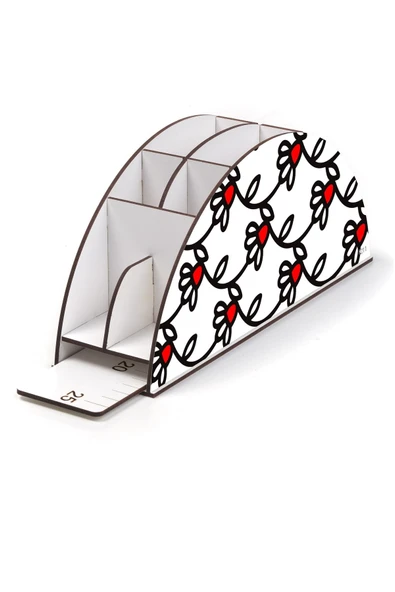 kutuTR Ahşap Vip Çiçek Serisi Gökkuşağı Cetvelli Masaüstü Kalemlik Organizer Montajlı Kutulu - Resim 2