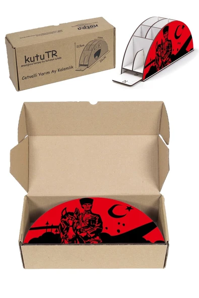 Notpa Ahşap Vip Atatürk Kırmızı Gökkuşağı Cetvelli Masaüstü Kalemlik Organizer Vip15 - Resim 8