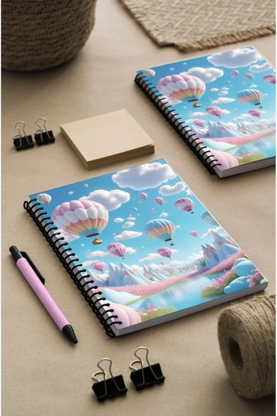 kutuTR Uçan Balon Ahşap Mdf Kapaklı 100 Yaprak Çizgili 15x21 Vip Modelist Defter 80gr/m2 Ç502