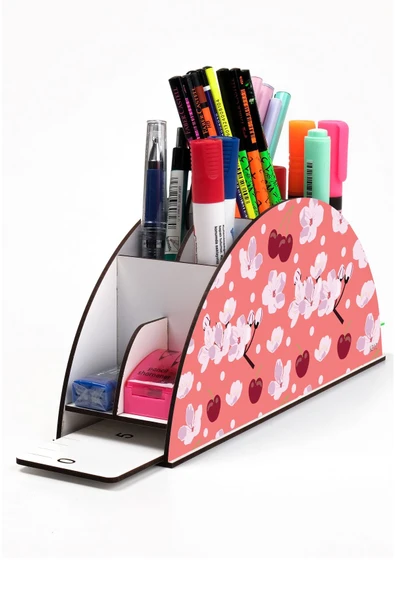 kutuTR Ahşap Vip Flover Serisi Gökkuşağı Cetvelli Masaüstü Kalemlik Organizer Montajlı Kutulu ürün görseli 1