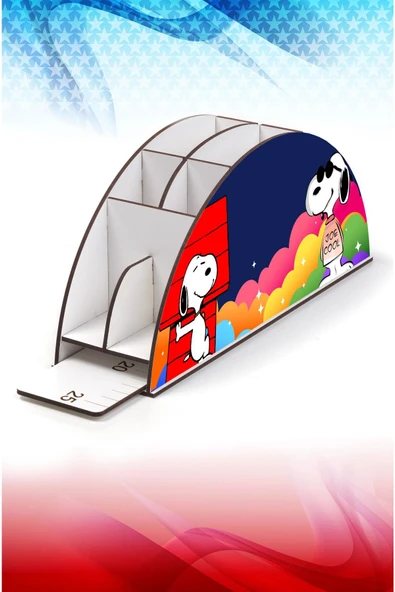 Notpa Ahşap Vip Snopy Joe Cool Gökkuşağı Cetvelli Masaüstü Kalemlik Çocuklar Için Organizer Vip49 - Resim 3