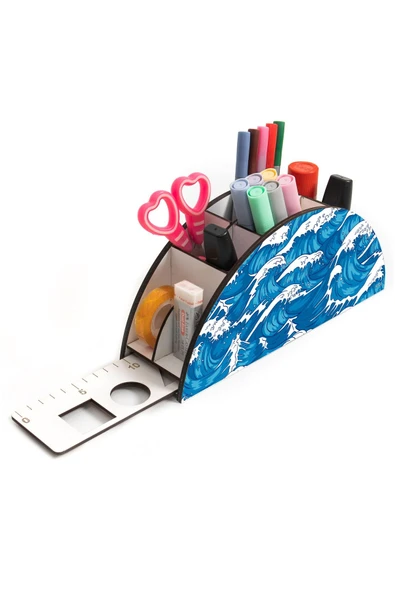 Notpa Ahşap Vip Dalgalar Gökkuşağı Cetvelli Masaüstü Kalemlik Organizer Vip156 ürün görseli 1