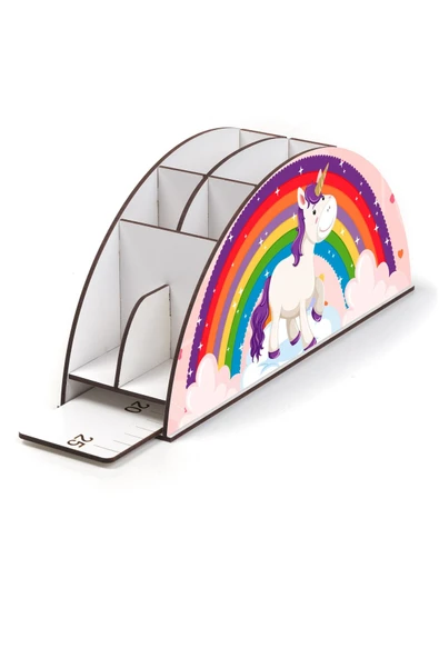 Notpa Ahşap Vip Gülen At Gökkuşağı Cetvelli Masaüstü Kalemlik Çocuklar Için Organizer Vip37 - Resim 4