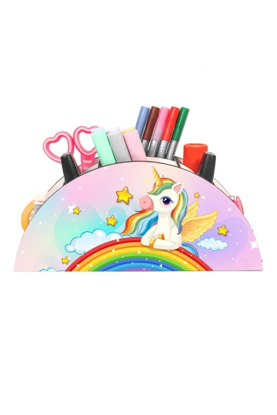 Notpa Ahşap Vip Yıldızlı Unicorn Gökkuşağı Cetvelli Masaüstü Kalemlik Çocuklar Için Organizer Vip54 - Resim 2