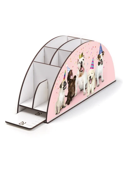 Notpa Ahşap Vip Partici Köpekler Gökkuşağı Cetvelli Masaüstü Kalemlik Organizer Vip130 - Resim 2