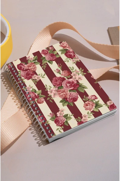 kutuTR Çiçek Buket Desen Ahşap Mdf Kapaklı 100 Yaprak Kareli 15x21 Vip Modelist Defter 80gr/m2 K517