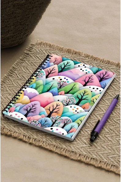 kutuTR Ağaçlar Ahşap Mdf Kapaklı 100 Yaprak Kareli 15x21 Vip Modelist Defter 80gr/m2 K508 - Resim 3