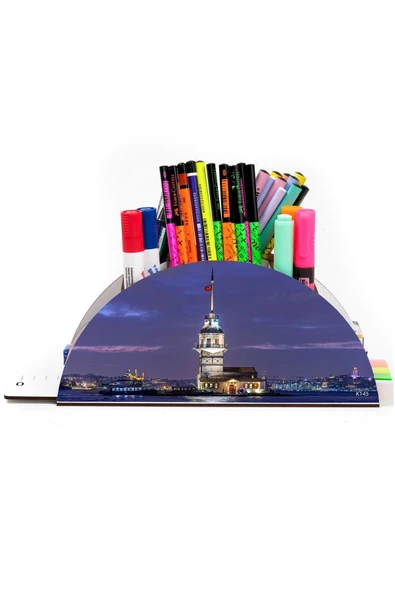 Notpa Ahşap Vip Kız Kulesi Gökkuşağı Cetvelli Masaüstü Kalemlik Organizer Vip145 - Resim 2