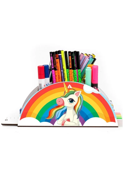 Notpa Ahşap Vip Düşünen Unicorn Gökkuşağı Cetvelli Masaüstü Kalemlik Çocuklar Için Organizer Vip105 - Resim 2