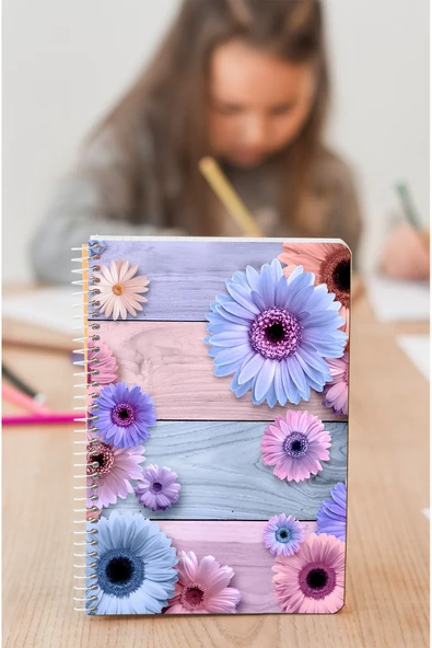 kutuTR Pembe Çiçek Desenli Ahşap Mdf Kapaklı 80 Yaprak Çizgili 10x14 Vip Modelist Defter 80gr/m2 Ç-A603