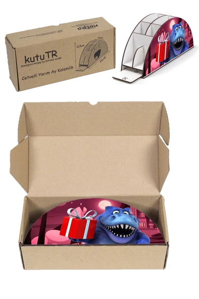 Notpa Ahşap Vip Dinazor Trex Mavi Gökkuşağı Cetvelli Masaüstü Kalemlik Çocuklar Için Organizer Vip19 - Resim 8