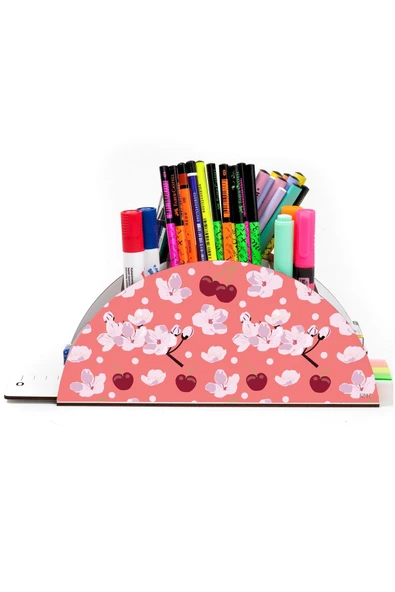 kutuTR Ahşap Vip Flover Serisi Gökkuşağı Cetvelli Masaüstü Kalemlik Organizer Montajlı Kutulu - Resim 2