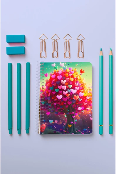 kutuTR Kalp Ağacı Ahşap Mdf Kapaklı 80 Yaprak Çizgili 10x14 Vip Modelist Defter 80gr/m2 A601 - 2