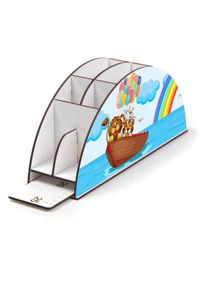 Notpa Ahşap Vip Hayvanlar Sandalda Gökkuşağı Cetvelli Masaüstü Kalemlik Çocuklar Için Organizer Vip11 - Resim 4