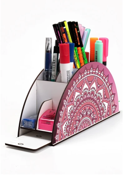 Notpa Ahşap Vip Çini Desenli Gökkuşağı Cetvelli Masaüstü Kalemlik Organizer Vip21 ürün görseli 1