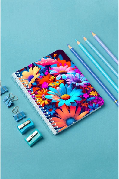 kutuTR Çiçek Desenli Ahşap Mdf Kapaklı 80 Yaprak Çizgili 10x14 Vip Modelist Defter 80gr/m2 A606