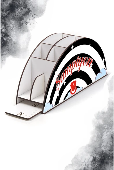 kutuTR Ahşap Vip Spor Serisi Gökkuşağı Cetvelli Masaüstü Kalemlik Organizer Montajlı Kutulu - Resim 3