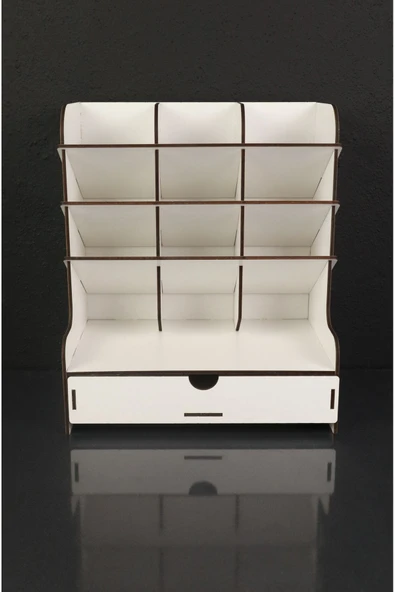 kutuTR Çapraz 9 Bölmeli Çekmeceli Masaüstü Kalemlik Organizer Beyaz Renk Montajı Yapılmış Ürün - Resim 2