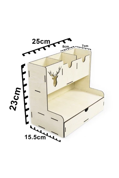 Notpa Çekmeceli Geyik Desenli Akçaağaç Masaüstü Kalemlik Organizer (KUTULU VE MONTAJI YAPILMIŞ) - Resim 4
