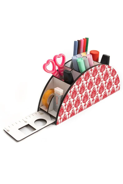 Notpa Ahşap Vip Lale Desenli Gökkuşağı Cetvelli Masaüstü Kalemlik Organizer Vip38 ürün görseli 1