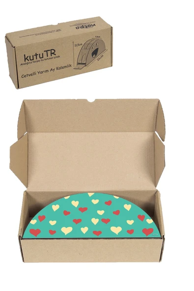 kutuTR Ahşap Vip Kalpler Seri Gökkuşağı Cetvelli Masaüstü Kalemlik Organizer Montajlı Kutulu - Resim 8