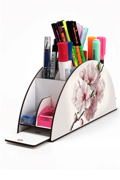 Notpa Ahşap Vip Kirazçiceği Gökkuşağı Cetvelli Masaüstü Kalemlik Organizer Vip121 ürün görseli 1