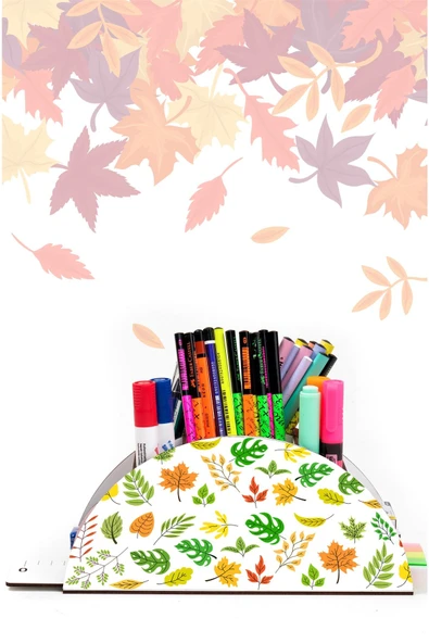 Notpa Ahşap Vip Yapraklar Gökkuşağı Cetvelli Masaüstü Kalemlik Organizer Vip46 - Resim 2