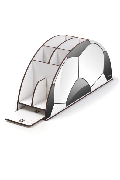 kutuTR Ahşap Vip Spor Serisi Gökkuşağı Cetvelli Masaüstü Kalemlik Organizer Montajlı Kutulu - Resim 3