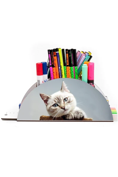Notpa Ahşap Vip Şirin Kedi Gökkuşağı Cetvelli Masaüstü Kalemlik Organizer Vip127 - Resim 2