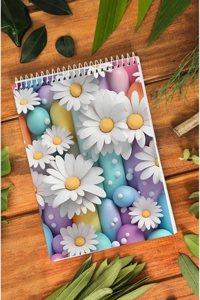 kutuTR Papatya Desenli Ahşap Mdf Kapaklı 80 Yaprak Çizgili 14x21 Vip Bloknot 70gr/m2 Ç-OB04 - Resim 5